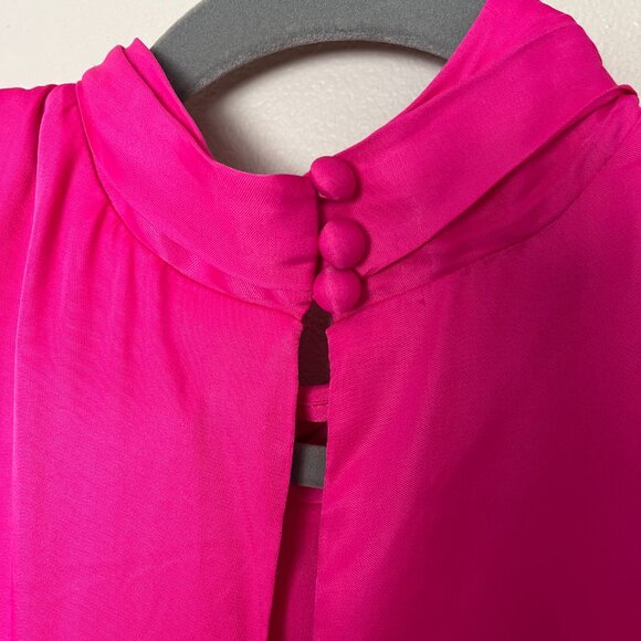 NWOT Farm Rio Satin Maxi Dress | Draped Bodice, Cutout, Padded Shoulders size L - Picture 11 of 11